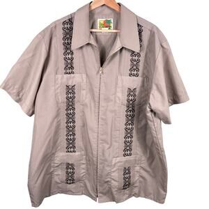 The Genuine Haband Guayabera Men Size XL Brown Full Zip Tropical Caribbean Shirt